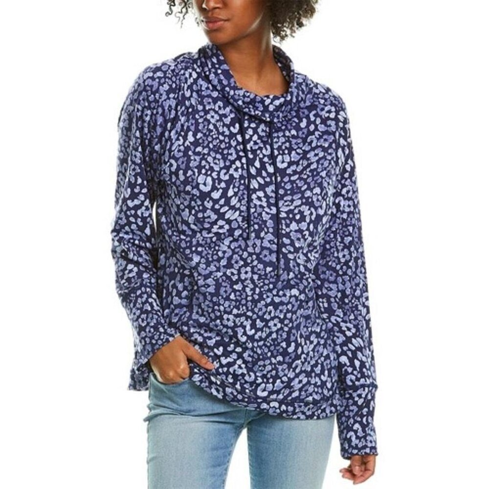 Tommy Bahama Islandzone Leopard Print Cowl Neck Top Women's Size S Island Navy